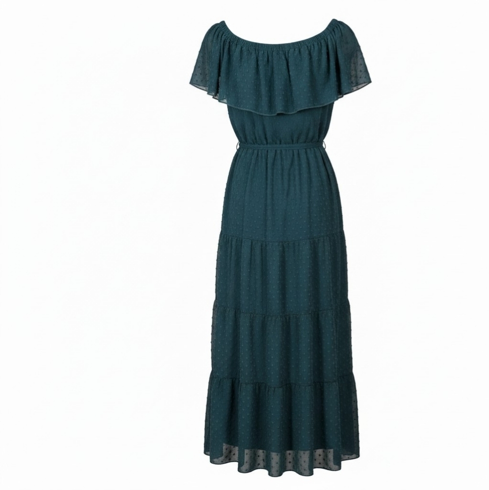 Green Summer Off-Shoulder Maxi Dress Sheer